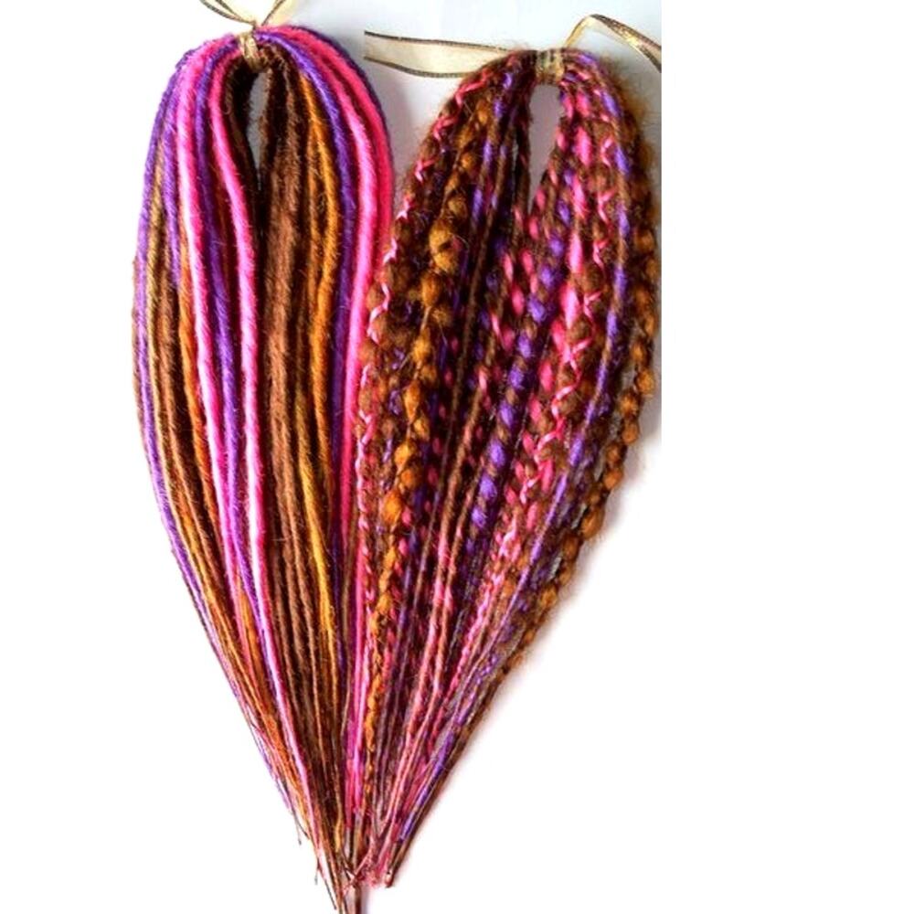 50 DE Double Ended Auburn Ginger Pink Purple Dreads Dreadlocks Hair Extensions